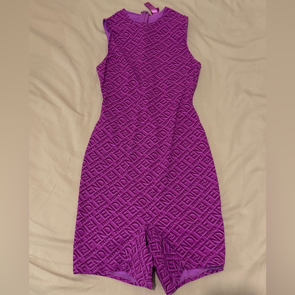 Fendi Vibrant Purple Logo Midi Dress